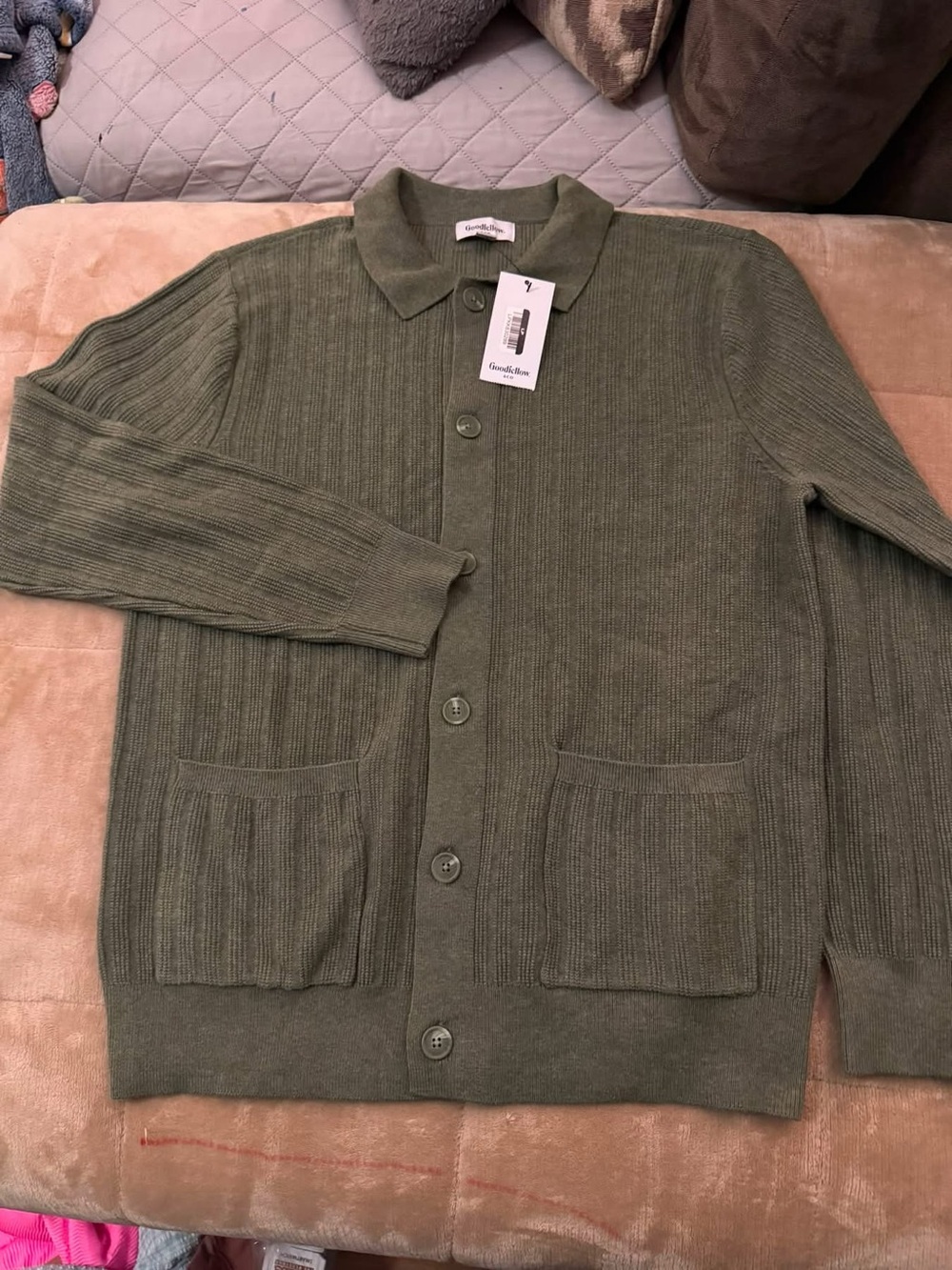 Goodfellow & Co Olive Ribbed Button-Front Cardigan